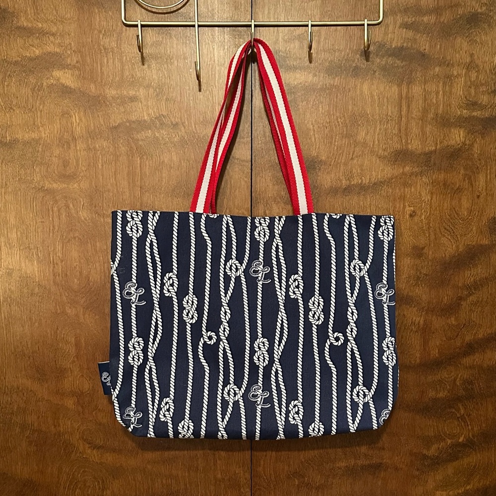 Estee Lauder Large Tote Bag Nautical Blue & White Rope Knots Reusable Travel NEW